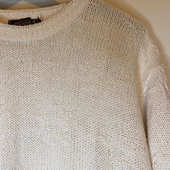 Eddie Bauer | Vintage Round Knit Pullover Textured Short Sleeve Cream Sweater S - Picture 5 of 10